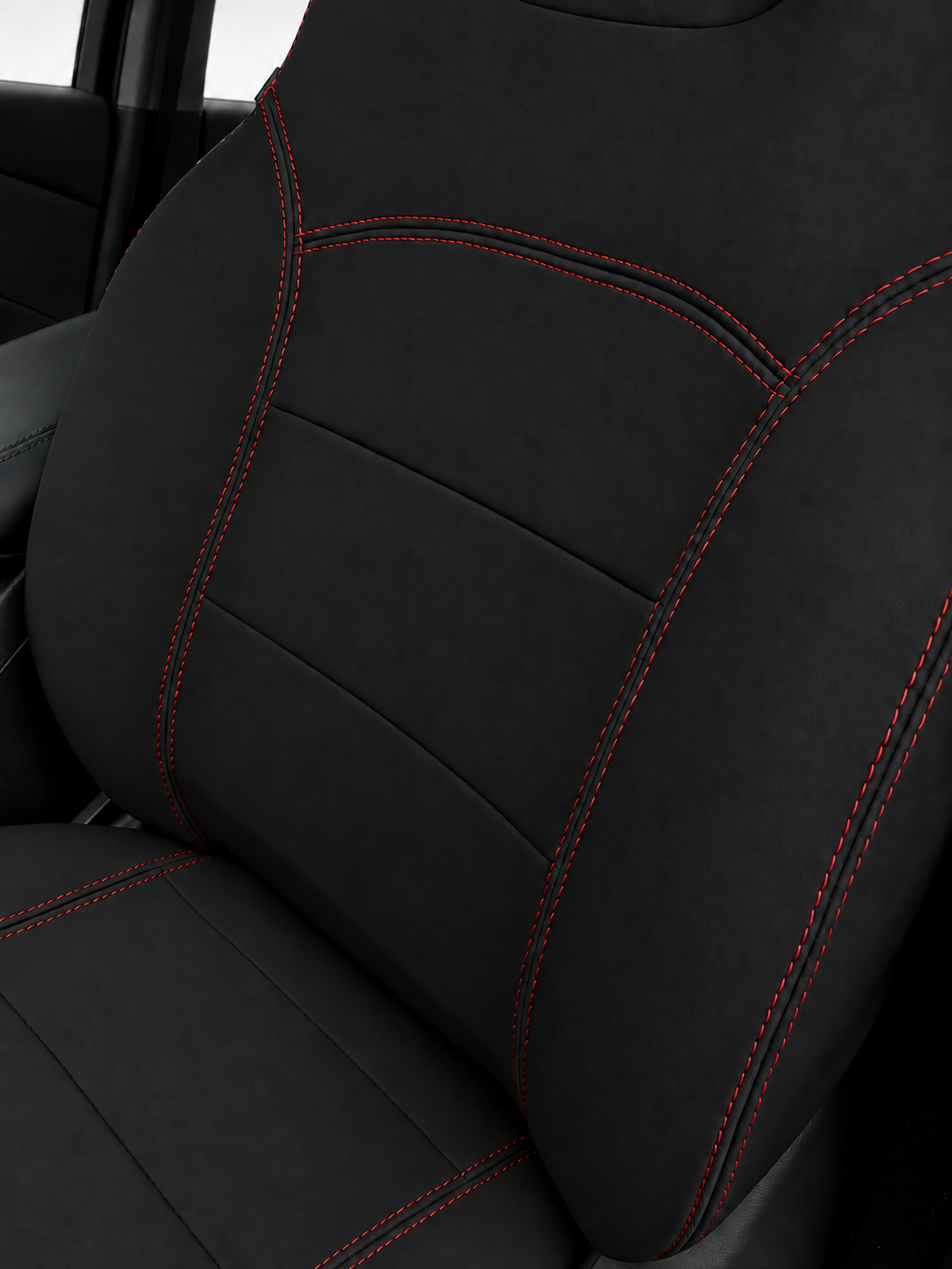 Ford Next-Gen Everest neoprene car seat covers front zoomed in view of passenger backrest section