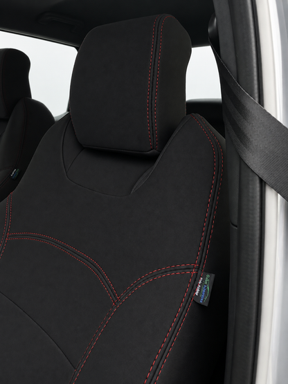 Ford Next-Gen Everest neoprene car seat covers front zoomed in view of passenger backrest and head rest section