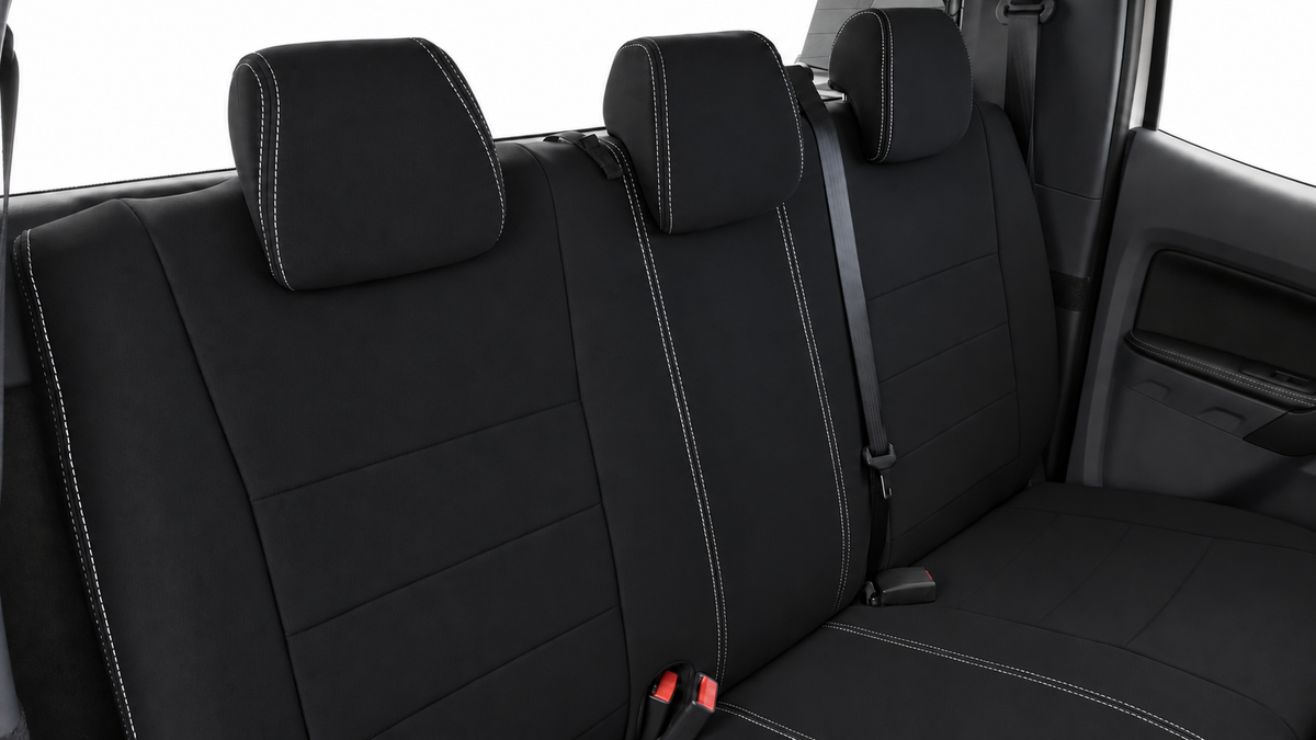 Ford Next Gen Ranger Raptor neoprene car seat cover front view of rear seats 