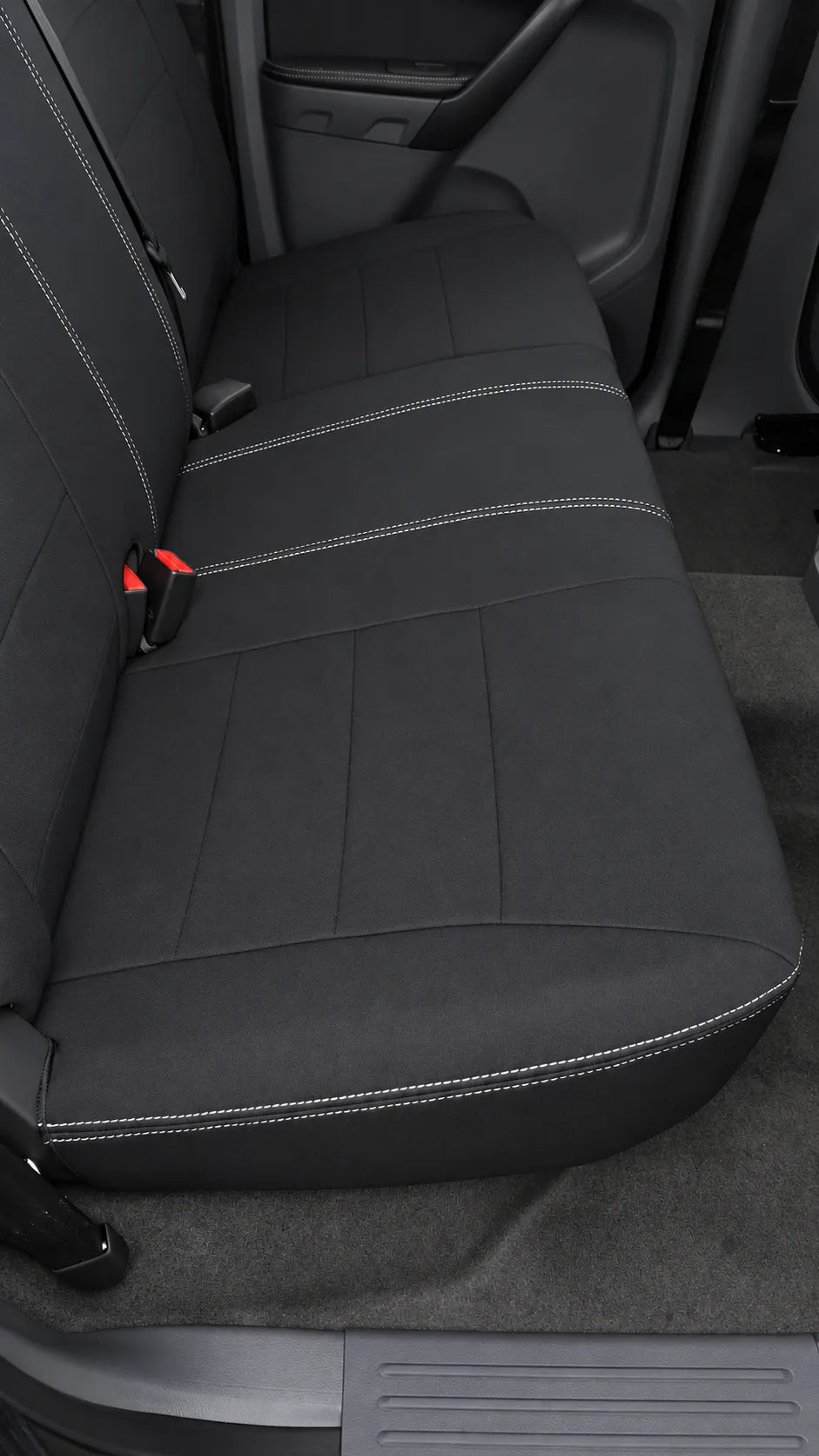 Ford PX3 Ranger neoprene car seat covers front view of second row cushion section