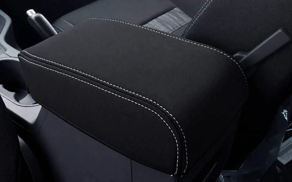 Ford ranger raptor neoprene car seat cover rear view of center console