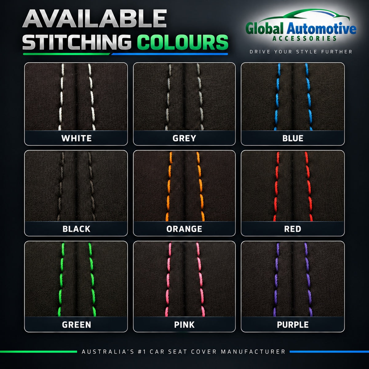 Global Automotive Accessories Stitching Colour options for neoprene