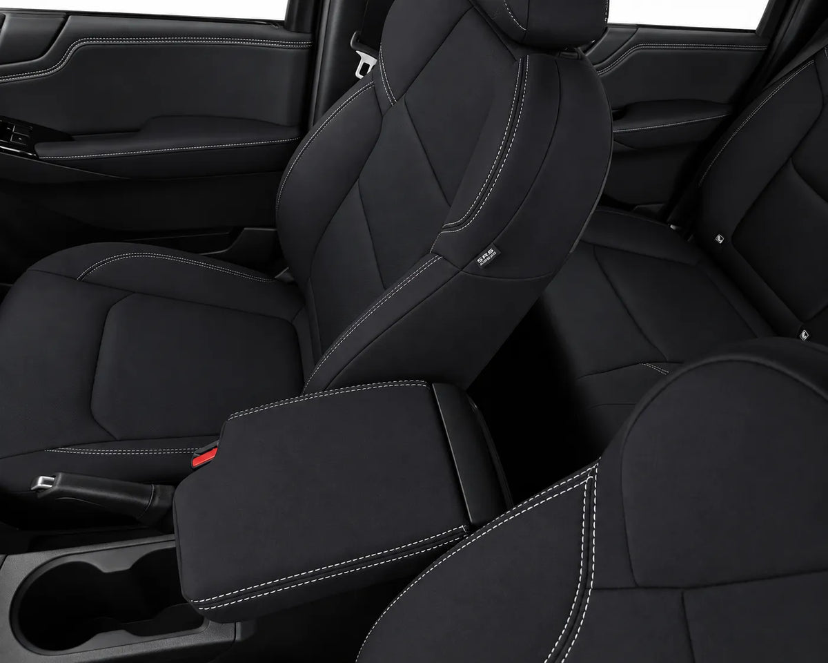 Isuzu Dmax RG/SX neoprene car seat covers top view of center console