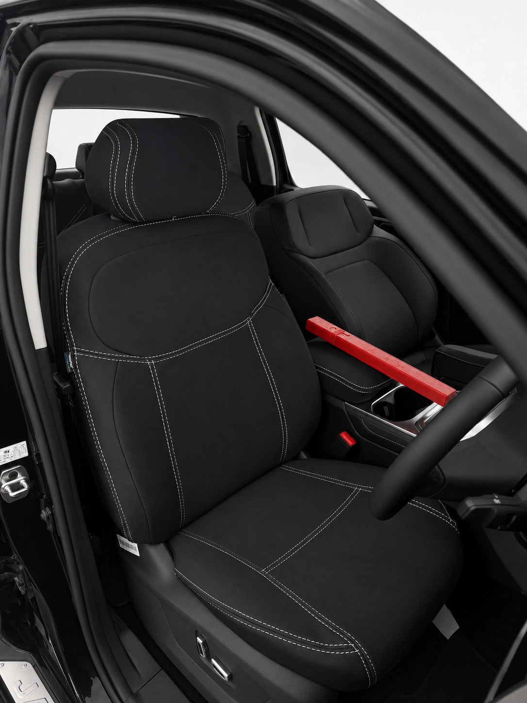 Jac T9 neoprene car seat covers view of drivers seat