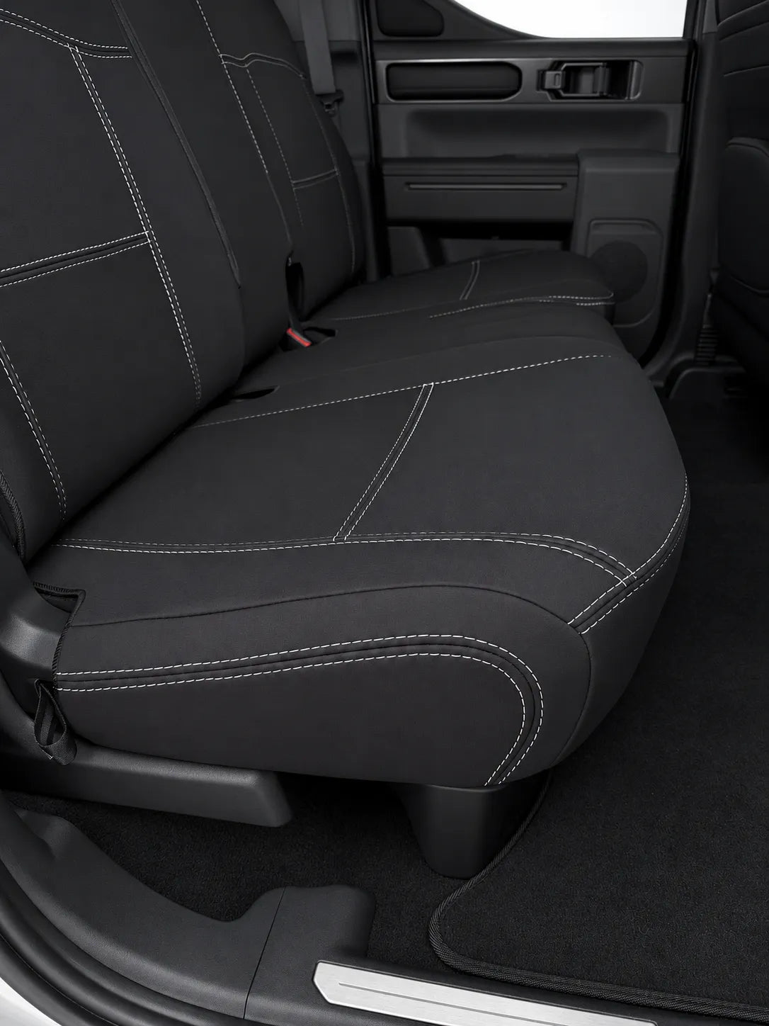 Kia Tasman X-Line neoprene car seat covers view of second row cushion