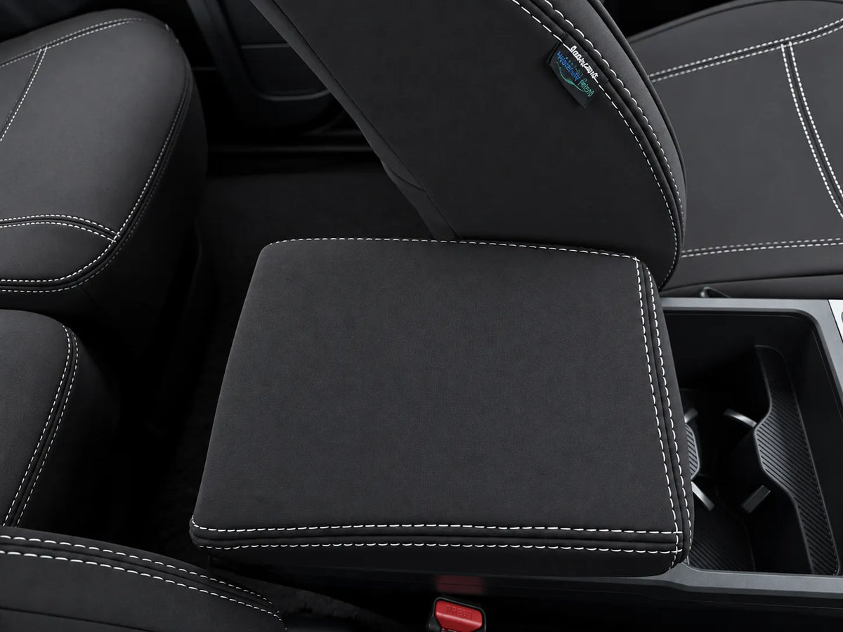 Kia Tasman X Pro neoprene car seat covers view of center console
