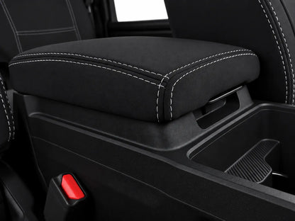 Kia Tasman X Pro neoprene car seat covers view of center console