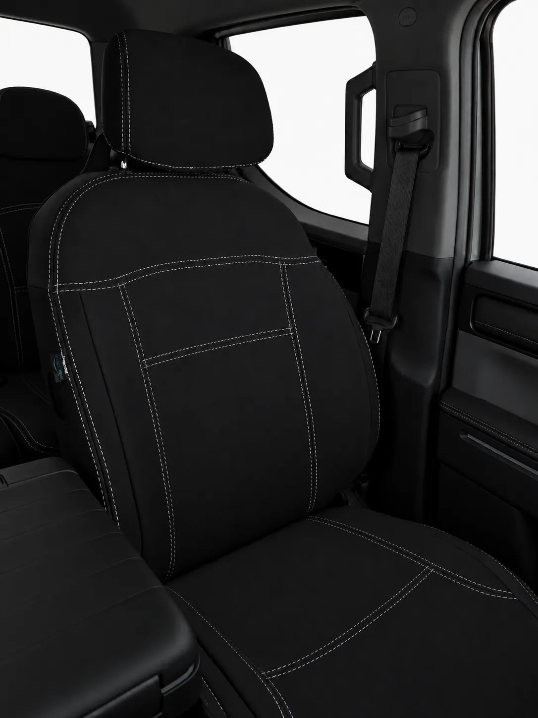 Kia Tasman X Pro neoprene car seat covers view of front seat 