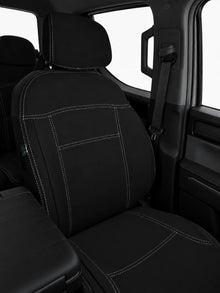 Kia Tasman X Pro neoprene car seat covers view of front seat 