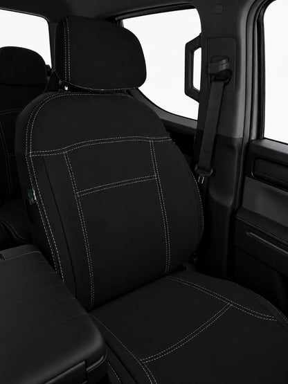 Kia Tasman X Pro neoprene car seat covers view of front seat 