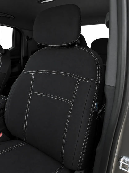 Kia Tasman X Pro neoprene car seat covers front view of front seat 