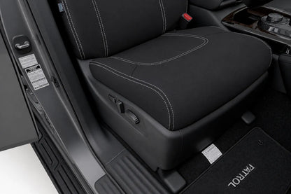 Nissan Patrol Y62 STL/TI Warrior neoprene car seat covers view of front seat cushion