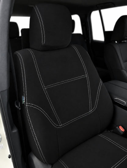 Toyota Landcruiser 300 series GX neoprene car seat covers view of front seat
