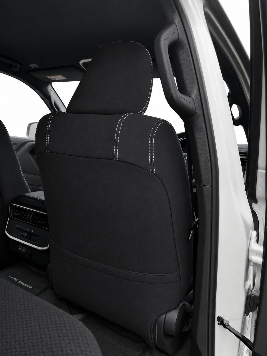 Toyota Landcruiser 300 series GX neoprene car seat covers rear view of front seat