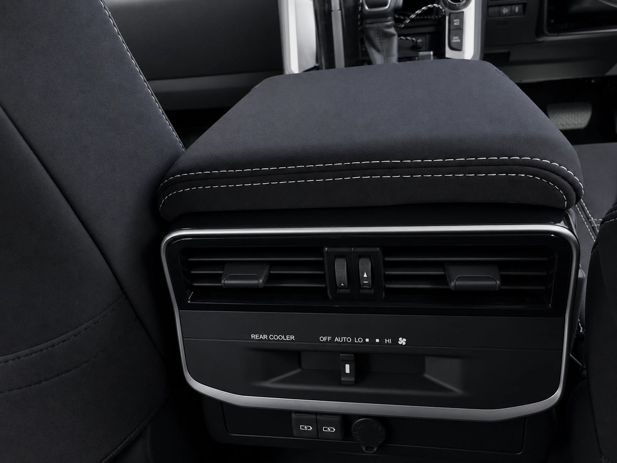 Toyota Landcruiser 300 series GXL Series 2 neoprene car seat covers rear view of centre console cover